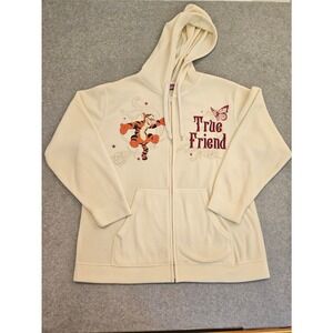 Disney Fleece Hoodie Women's Cream-Colored Size 2X "Tigger True Friend" Y2K